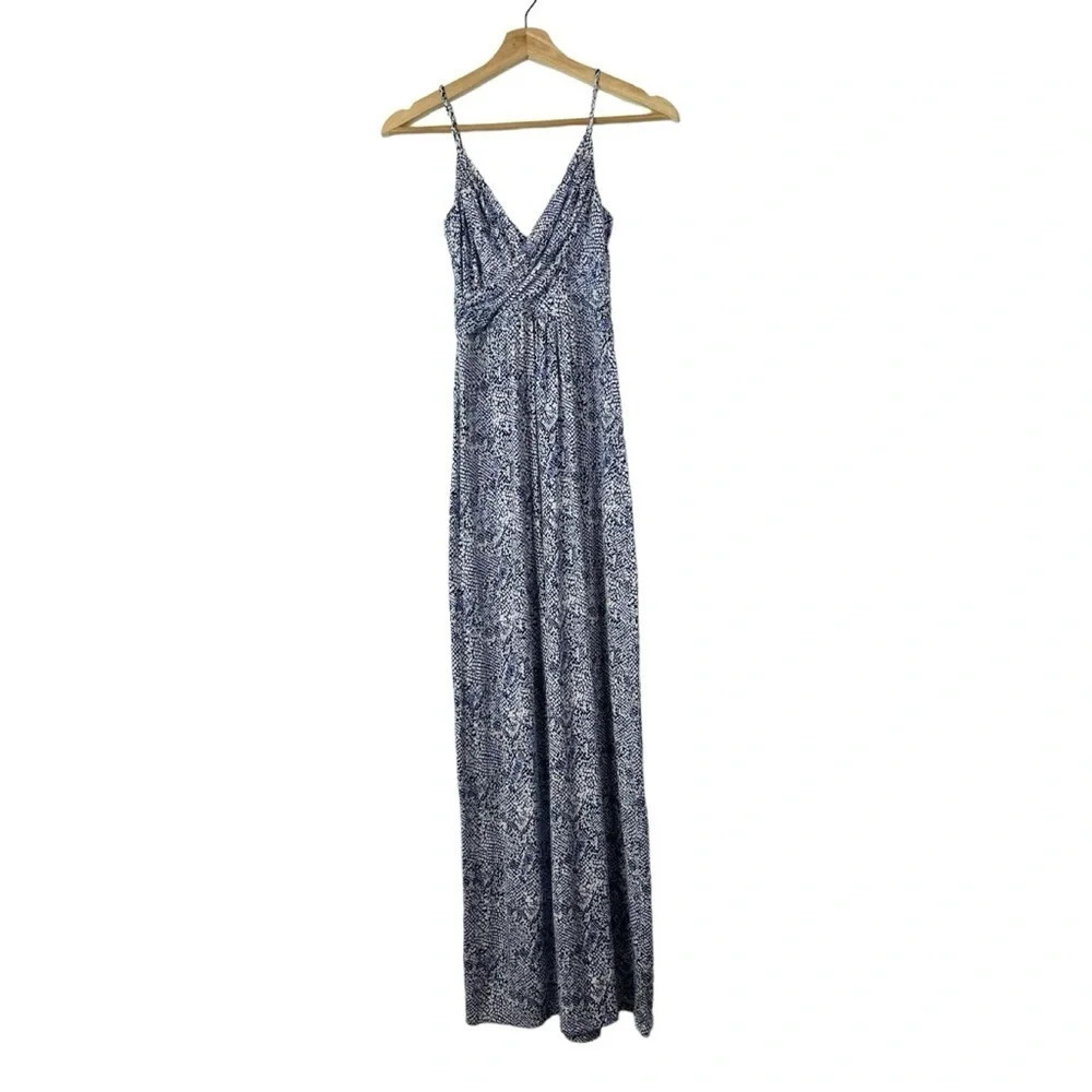 548 Blue & White Printed Wrap Bust Maxi Dress XS